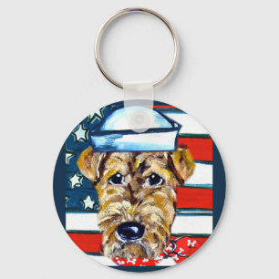 Airedale Navy Key Ring