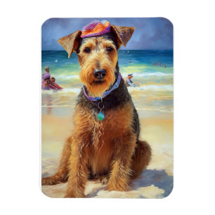 Airedale on Beach, summer gift for dog lovers Magnet
