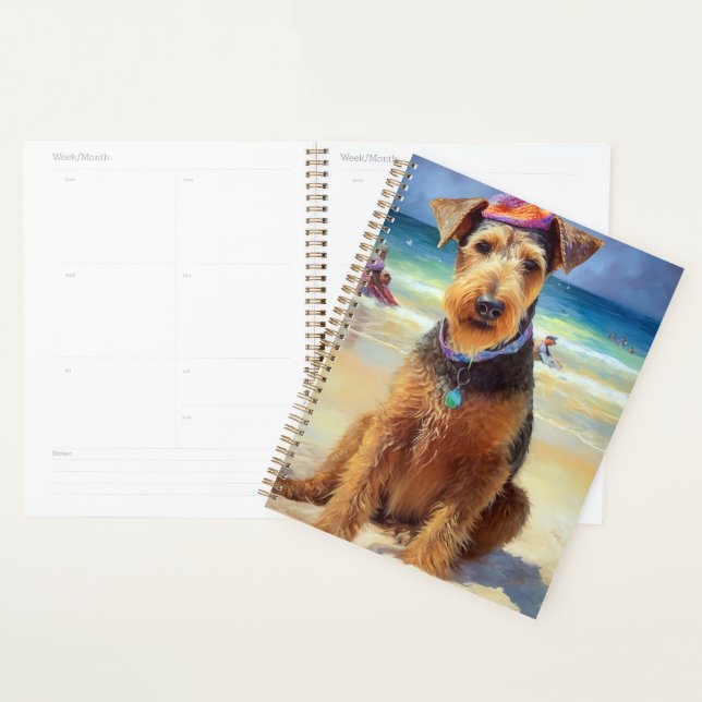 Airedale on Beach, summer gift for dog lovers  Planner (Display)