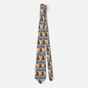 Airedale on Beach, summer gift for dog lovers Tie