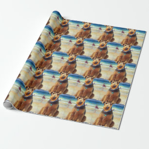 Airedale on Beach, summer gift for dog lovers  Wrapping Paper