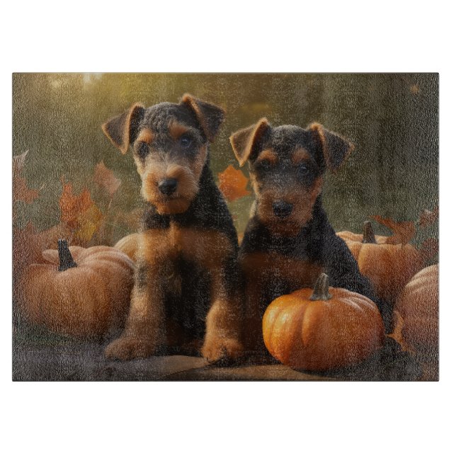 Airedale Puppy Autumn Delight Pumpkin Cutting Board (Front)