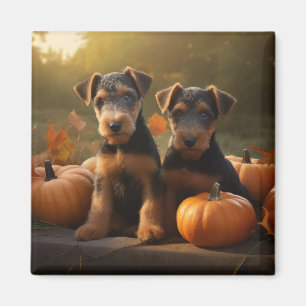 Airedale Puppy Autumn Delight Pumpkin Magnet
