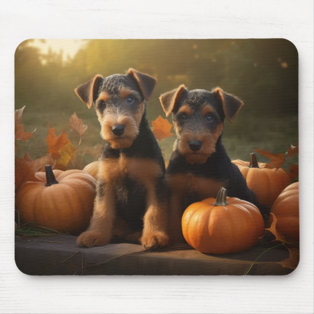 Airedale Puppy Autumn Delight Pumpkin Mouse Pad (Front)