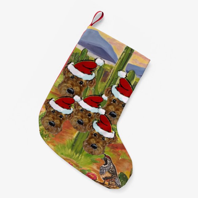 Airedale Santas Small Christmas Stocking (Front (Hanging))