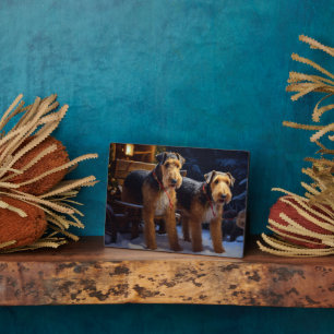Airedale Snowy Sleigh Ride Christmas Decor   Plaque