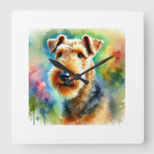 Airedale Terrier 050724AREF105 - Watercolor Square Wall Clock