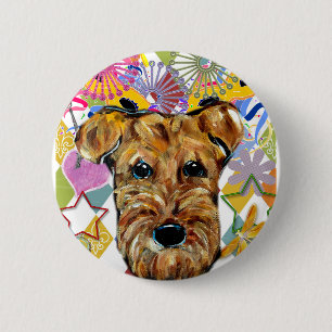 AIREDALE TERRIER 6 CM ROUND BADGE