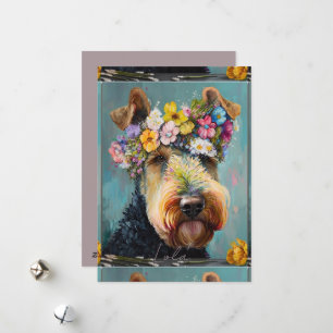 Airedale Terrier Abstract floral painting  Holiday Card