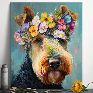 Airedale Terrier Abstract floral painting Poster