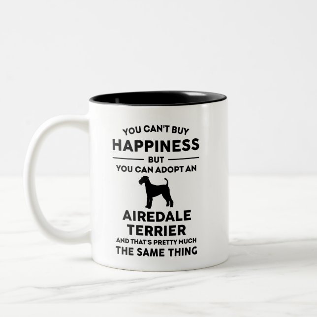 Airedale Terrier Adoption Happiness Two-Tone Coffee Mug (Left)