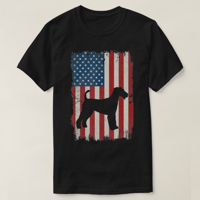 Airedale Terrier American Flag A Dog Lovers Puppy  T-Shirt (Design Front)