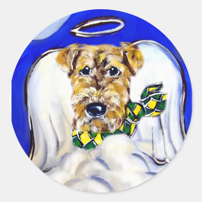 Airedale Terrier Angel Classic Round Sticker (Front)