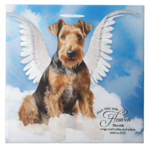 Airedale Terrier Angel Personalised Pet Memorial Ceramic Tile