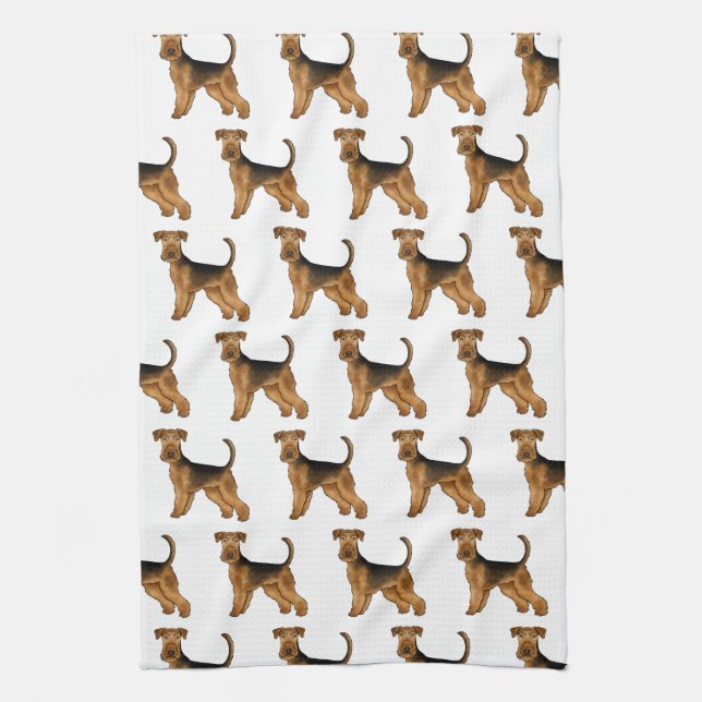 Airedale Terrier Bingley Terrier Cute Dog Pattern Tea Towel (Vertical)