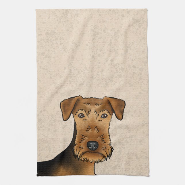 Airedale Terrier Bingley Terrier Dog Head Beige Tea Towel (Vertical)