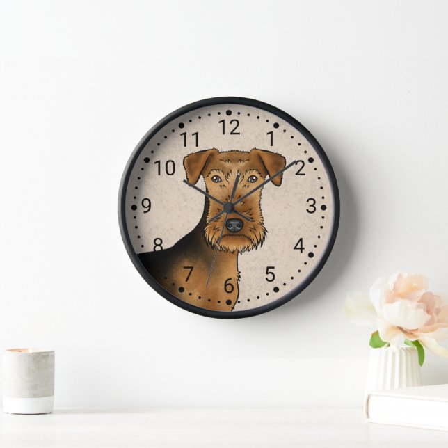 Airedale Terrier Bingley Terrier Dog Head On Beige Clock (Home)