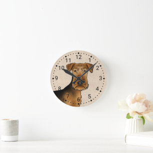 Airedale Terrier Bingley Terrier Dog Head On Beige Round Clock