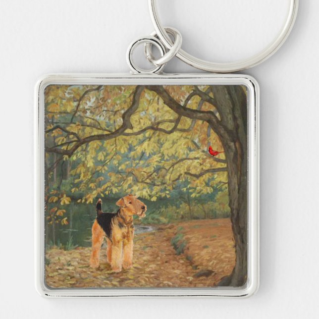 Airedale Terrier Birdwatching Key Ring (Front)