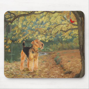 Airedale Terrier Birdwatching Mouse Pad