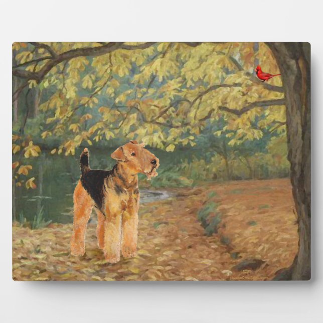 Airedale Terrier Birdwatching Plaque (Front)