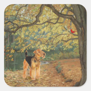 Airedale Terrier Birdwatching Square Sticker