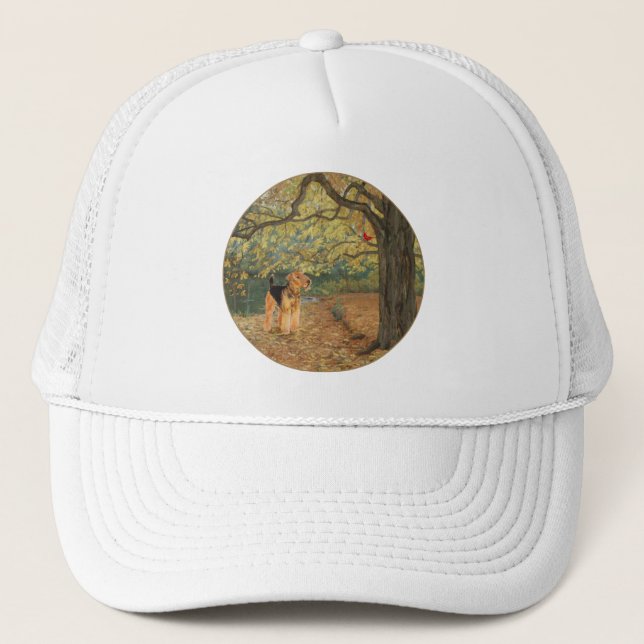 Airedale Terrier Birdwatching Trucker Hat (Front)