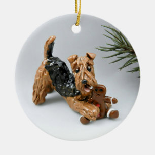 Airedale Terrier Black and Tan Tricolor Ceramic Ornament