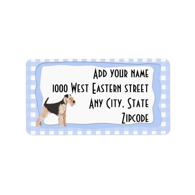 Airedale Terrier Blue Gingham Label (Front)