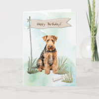 Airedale Terrier Breed Dog Under Birthday Sign