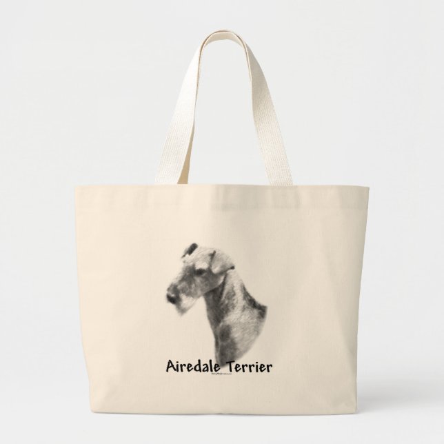 Airedale Terrier Charcoal Large Tote Bag (Front)