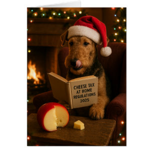Airedale Terrier 'Cheese Tax' Christmas card