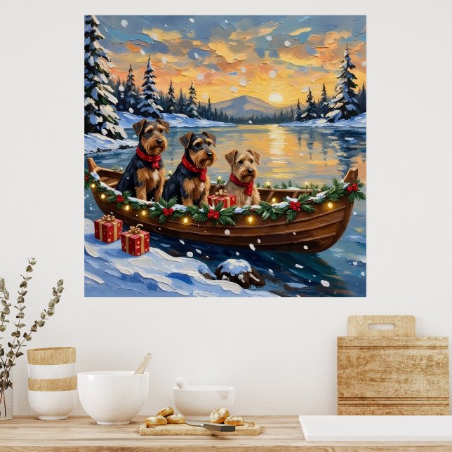 Airedale Terrier Christmas Boat Holiday Poster (Kitchen)