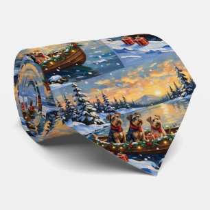 Airedale Terrier Christmas Boat Holiday Tie