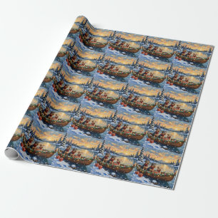 Airedale Terrier Christmas Boat Holiday Wrapping Paper