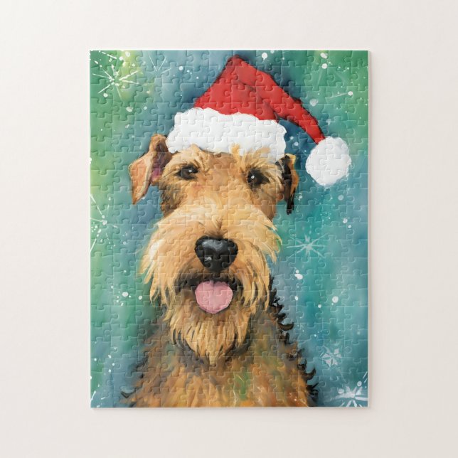 Airedale Terrier Christmas brush painting artwork Jigsaw Puzzle (Vertical)