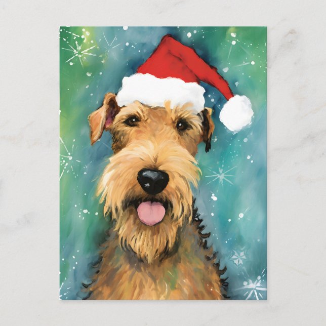 Airedale Terrier Christmas brush painting artwork Postcard (Front)