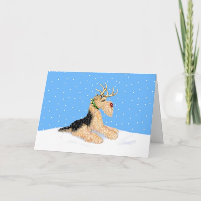 Airedale Terrier Christmas Dale Deer Holiday Card (Front)