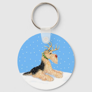 Airedale Terrier Christmas Dale Deer Key Ring