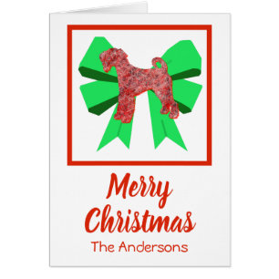 Airedale Terrier Christmas Dog & Green Bow Card