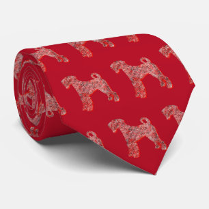 Airedale Terrier Christmas Dog Silhouette Red Neck Tie
