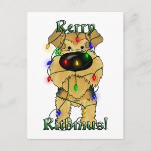 Airedale Terrier Christmas Lights Holiday Postcard