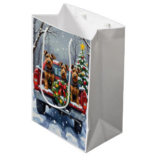 Airedale Terrier Christmas Red Truck Holiday Medium Gift Bag