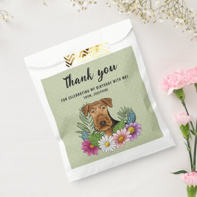 Airedale Terrier Colourful Flowers Birthday Thanks Favour Bag (Sealed)