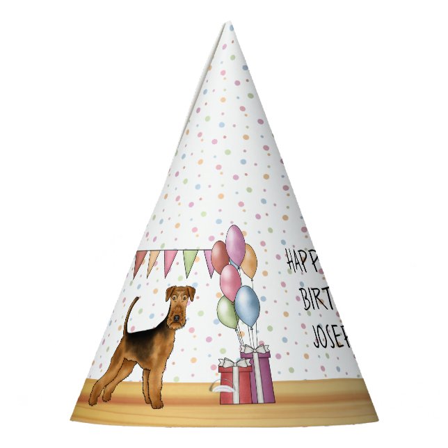 Airedale Terrier Colourful Pastel Happy Birthday Party Hat (Left)