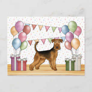 Airedale Terrier Colourful Pastel Happy Birthday Postcard