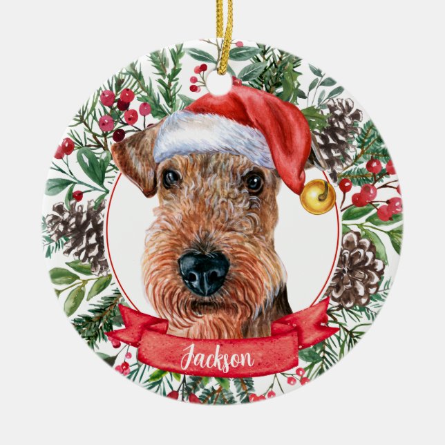 Airedale Terrier Custom Santa Christmas Ornament (Front)