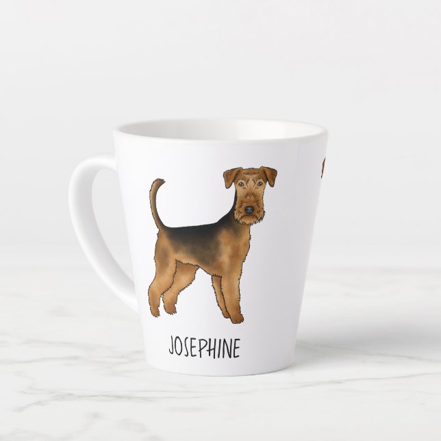 Airedale Terrier Cute Cartoon Dog And Custom Name Latte Mug (Left Angle)