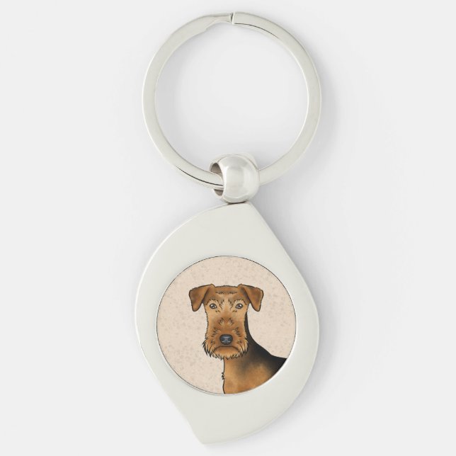 Airedale Terrier Cute Cartoon Dog Head On Beige Key Ring (Front)