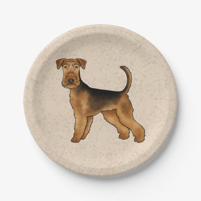 Airedale Terrier Cute Cartoon Dog On Beige Paper Plate (Front)